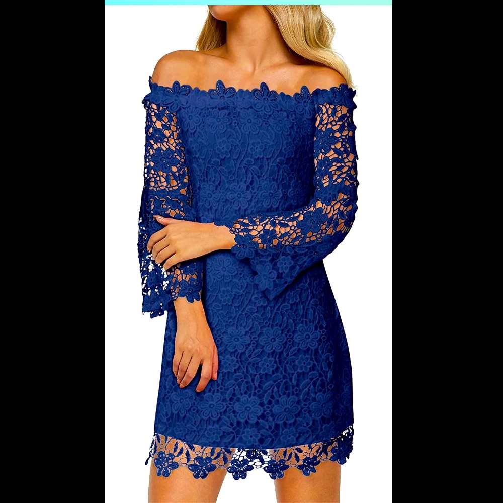 New Blue Lace off the shoulder dress!